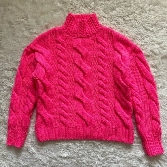 Anthropologie Sweater Mock Neck Cable-Knit Long Sleeve Neon Pink XXS - Picture 3 of 11